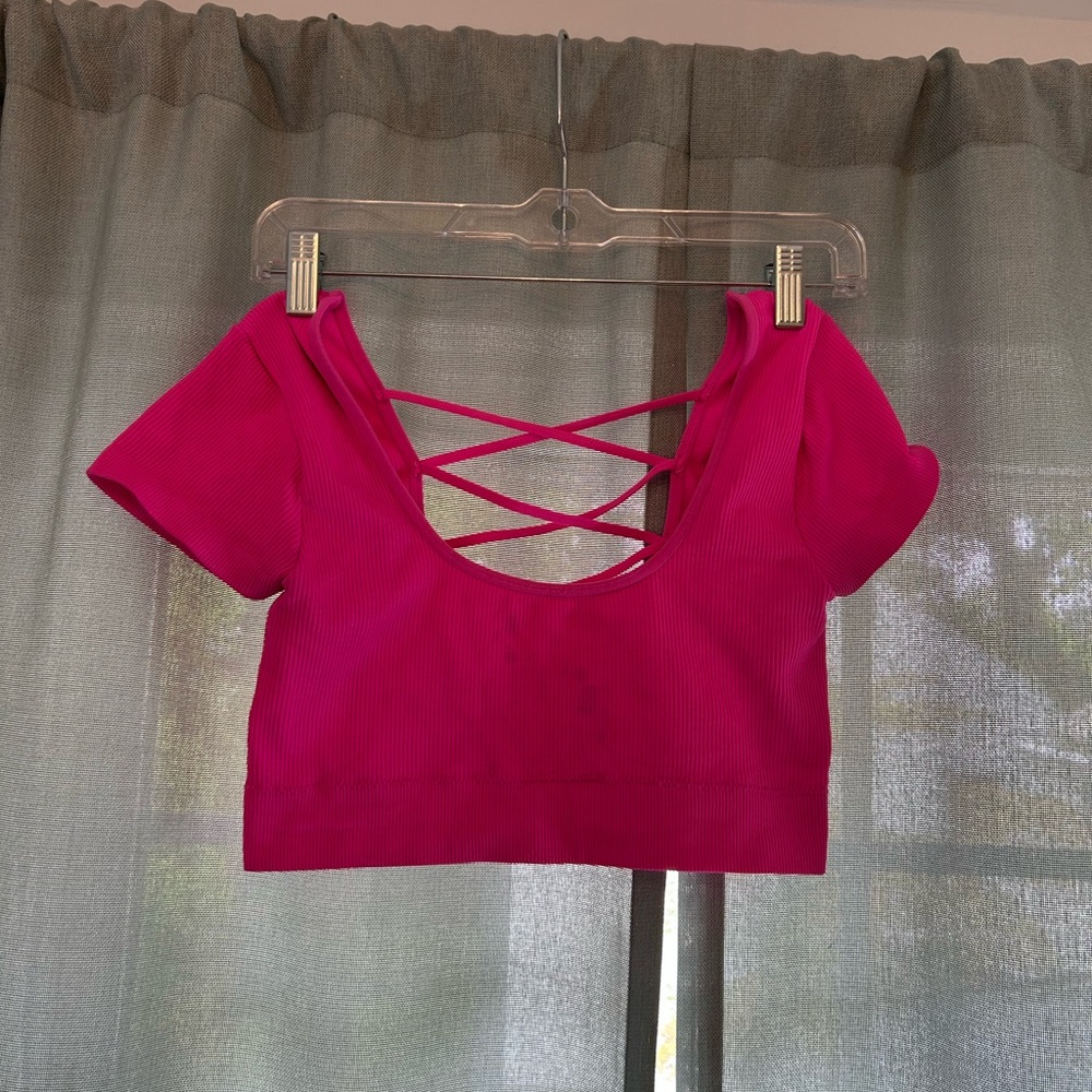 Pink Crisscross Back Crop Top